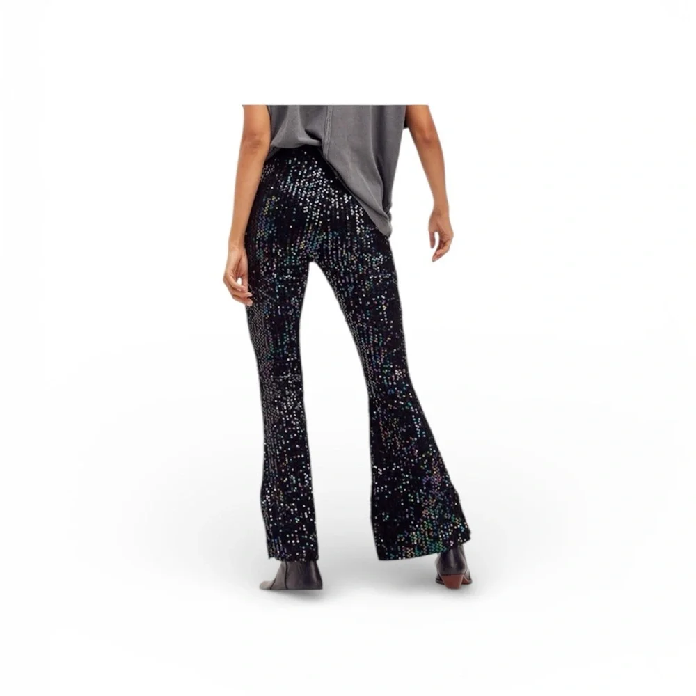 NWT Free People Sequin Slim Pull On Flare Pants Size XS